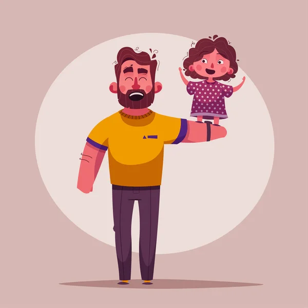 A legjobb apa és lánya. Boldog együtt. Rajzfilm vektoros illusztráció — Stock Vector