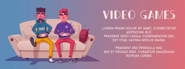 Amigos é jogo. Jogadores jogando videogame. Desenhos animados ilustração vetorial — Vetor de Stock