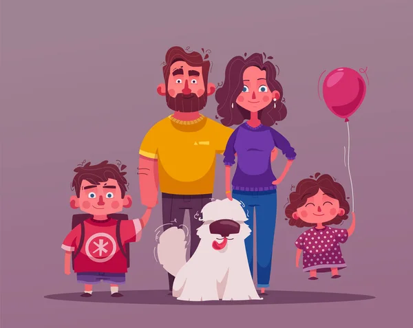 Nagy, boldog család együtt. Karakter design. Rajzfilm vektoros illusztráció — Stock Vector