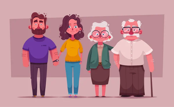 Una gran familia feliz juntos. Diseño de personajes. Dibujos animados vector ilustración — Archivo Imágenes Vectoriales
