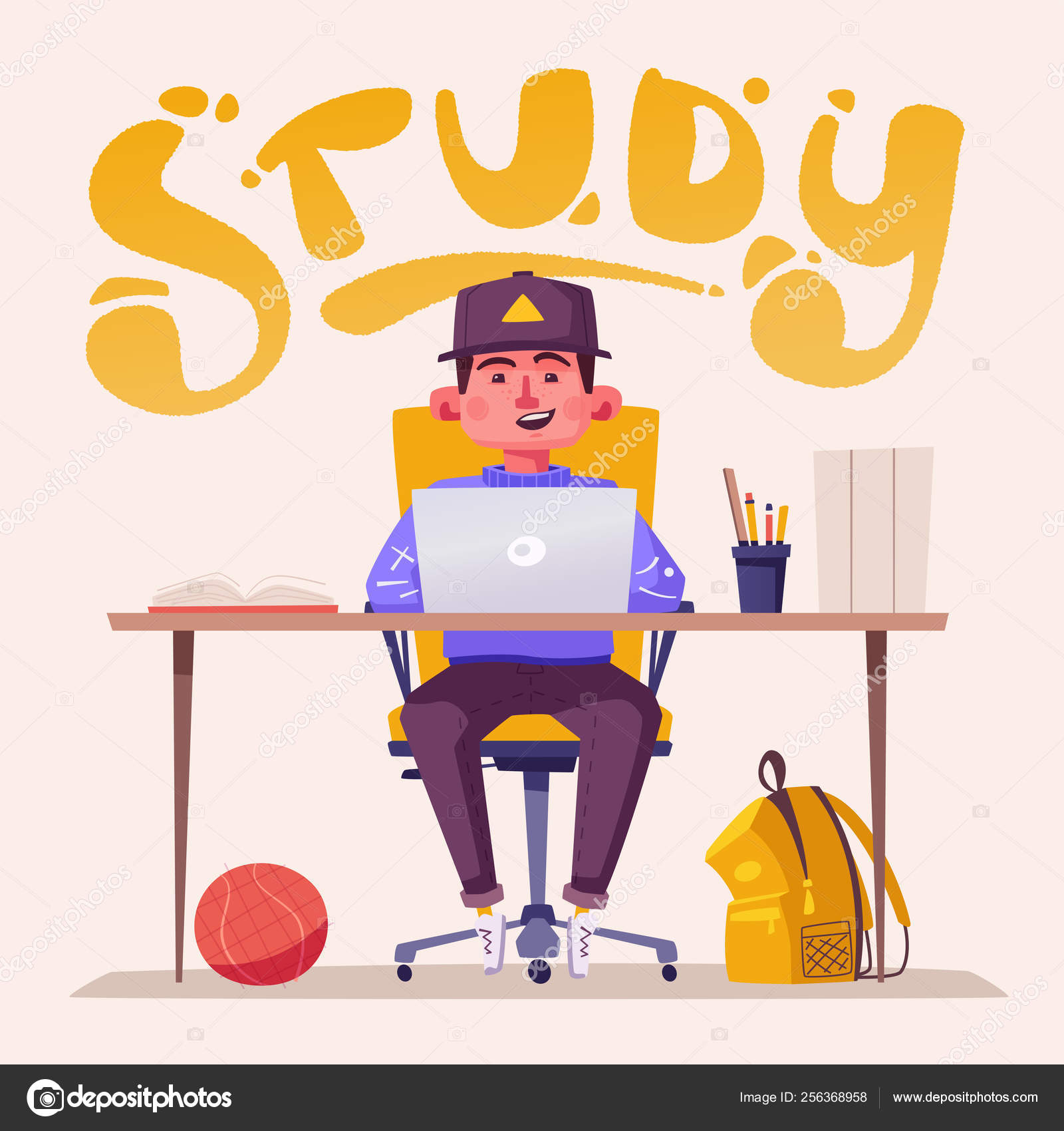 Student or schoolboy studying at the computer. Cartoon vector illustration Stock Vector Image by ©dmitrymoi #256368958 Student or schoolboy studying at the computer. Cartoon vector illustration Stock Vector Image by ©dmitrymoi #256368958
