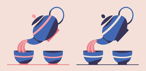 Японский или китайский чайный набор. Плоская векторная иллюстрация — стоковый вектор