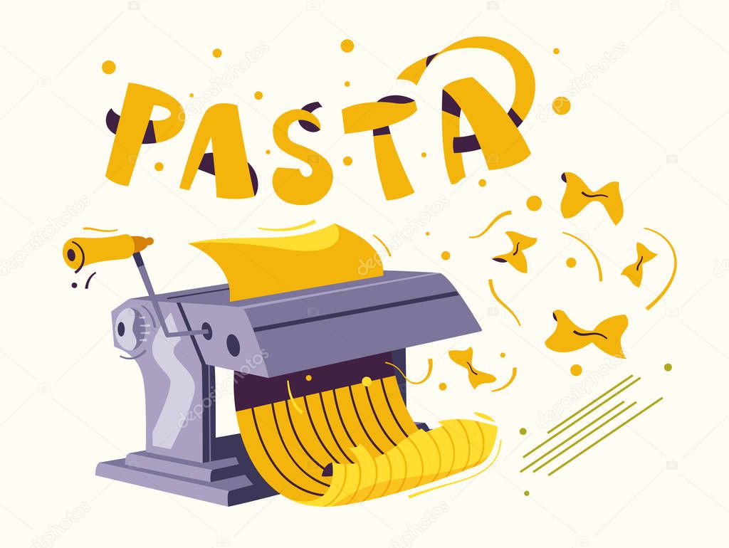 Italian food. Making delicious pasta. Cartoon vector illustration.