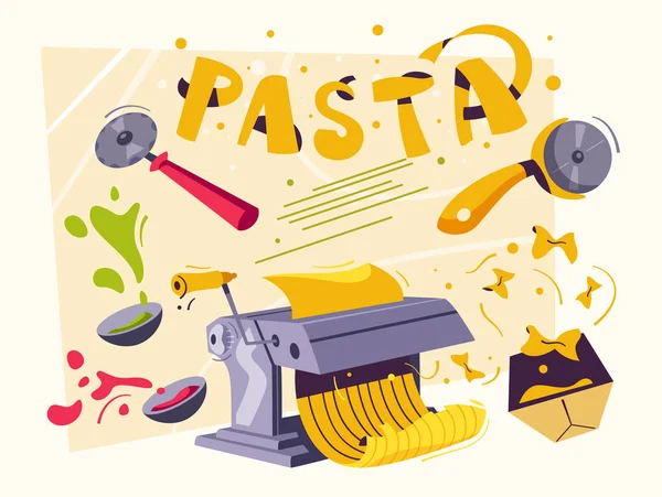Comida italiana. Haciendo pasta deliciosa. Dibujos animados vector ilustración . — Archivo Imágenes Vectoriales