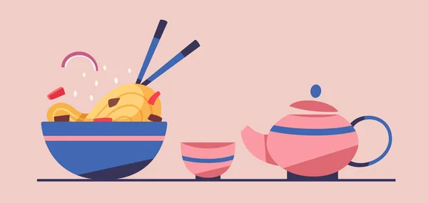 Tasty wok. Cuisine chinoise. Illustration vectorielle plate — Image vectorielle