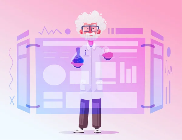 Karakter van de slimme wetenschapper. Cartoon vector illustratie. Arts onderzoekt — Stockvector