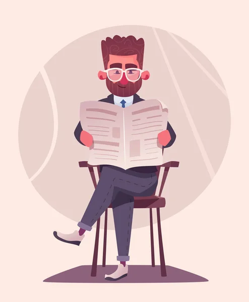 El hombre de negocios está leyendo un periódico. Dibujos animados vector ilustración — Archivo Imágenes Vectoriales