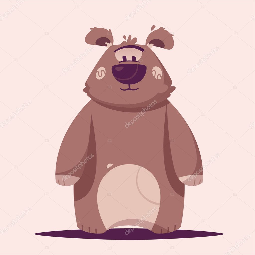 Funny brown bear character. Cartoon vector illustration