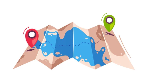 Concepto de viaje. Router en un mapa. Dibujos animados vector ilustración . — Vector de stock