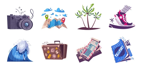 Reizen iconen. Cartoon vector illustratie. Set van stickers — Stockvector