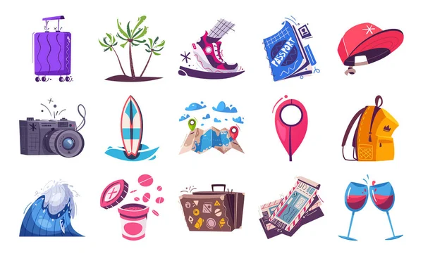 Reizen iconen. Cartoon vector illustratie. Set van stickers — Stockvector