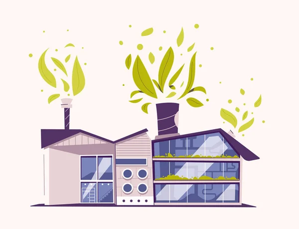 Modern Green Eco fabriksbyggnad. Tecknad vektor illustration — Stock vektor