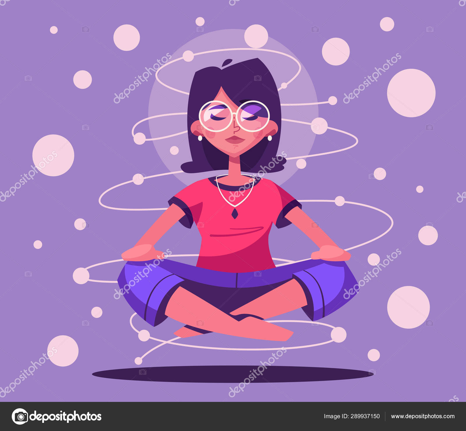 ©dmitrymoi　体、心と感情のための瞑想の健康上の利点。漫画ベクトルイラスト　—　ストックベクター　289937150