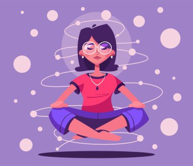 Vücut, zihin ve duygular için Meditasyon sağlık yararları. Karikatür vektör illüstrasyon