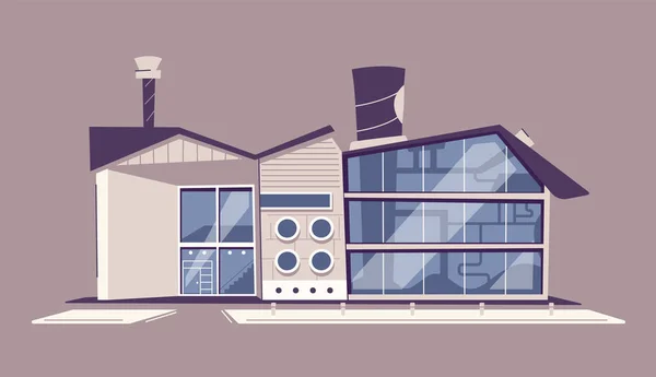 近代的な緑のエコ工場の建物。漫画ベクトルイラスト — ストックベクタ