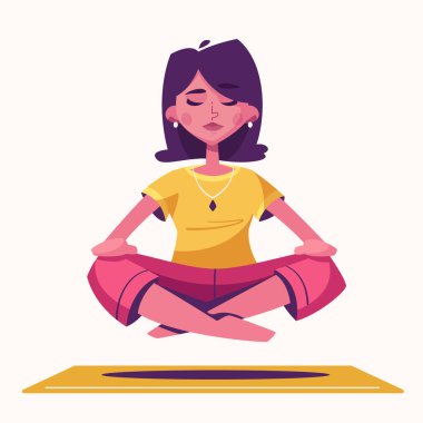 Vücut, zihin ve duygular için Meditasyon sağlık yararları. Karikatür vektör illüstrasyon