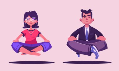 Vücut, zihin ve duygular için Meditasyon sağlık yararları. Karikatür vektör illüstrasyon
