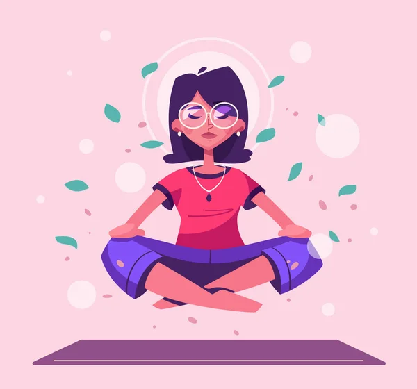 Meditación beneficios para la salud del cuerpo, la mente y las emociones. Dibujos animados vector ilustración — Vector de stock