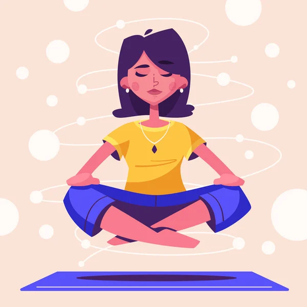 Meditação benefícios para a saúde do corpo, mente e emoções. Desenhos animados ilustração vetorial — Vetor de Stock