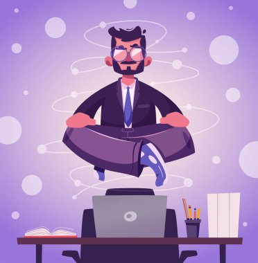 Vücut, zihin ve duygular için Meditasyon sağlık yararları. Karikatür vektör illüstrasyon