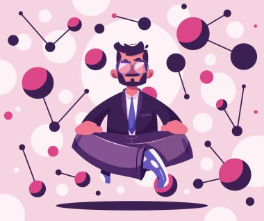 Vücut, zihin ve duygular için Meditasyon sağlık yararları. Karikatür vektör illüstrasyon