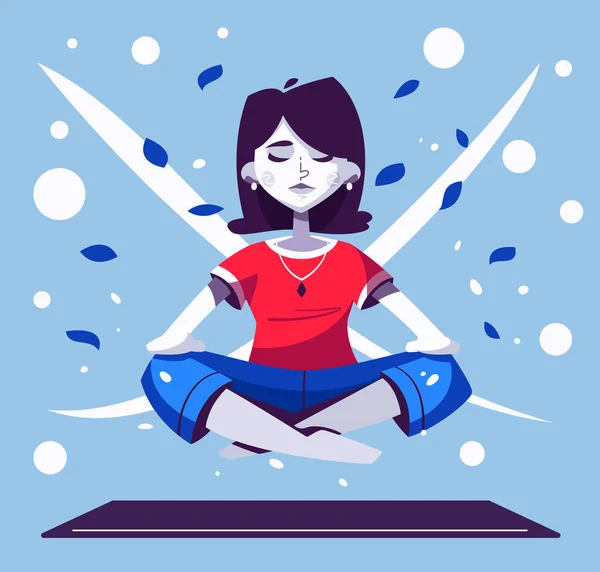 Meditáció egészségügyi ellátások a test, az elme és az érzelmek. Karikatúra vektor illusztráció — Stock Vector