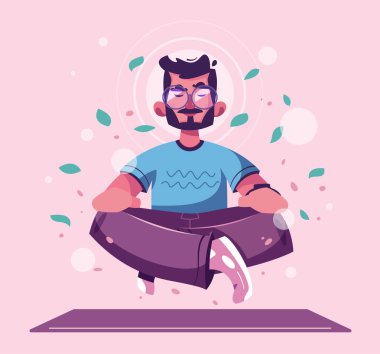 Vücut, zihin ve duygular için Meditasyon sağlık yararları. Karikatür vektör illüstrasyon