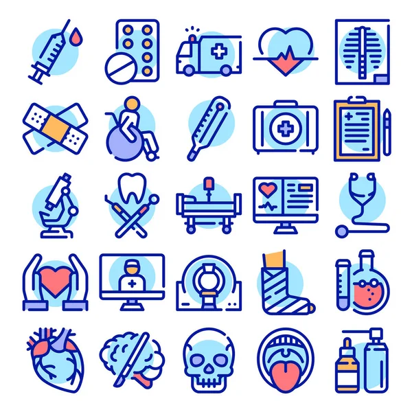 Set di icone lineari a colori del sistema sanitario. Illustrazione vettoriale — Vettoriale Stock