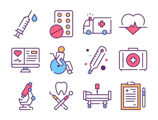 Medicine industry color linear icons set — Stock Vector