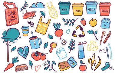 Sıfır atık düz vektör yuvarlak afiş şablonu. Vektör çizimi