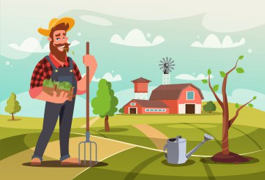 Bahçıvan iş yerinde düz vektör illüstrasyon