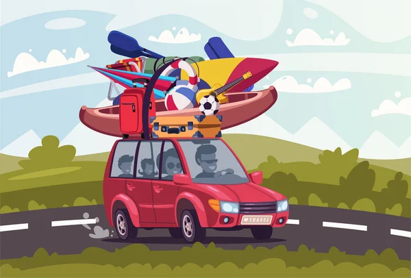 Summertime road trip flat vector illustration — Stock Vector