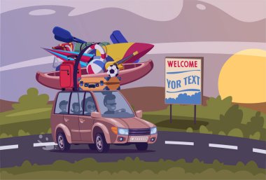 Summertime yol gezisi düz vektör illüstrasyon
