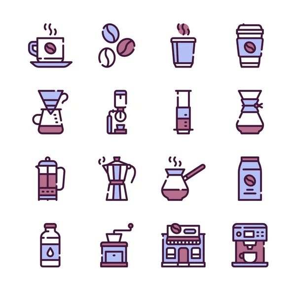 Conjunto de iconos lineales de color café natural — Archivo Imágenes Vectoriales
