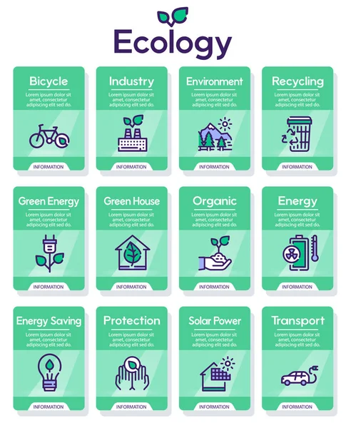 Conservation de la nature couleur verte icônes linéaires ensemble — Image vectorielle