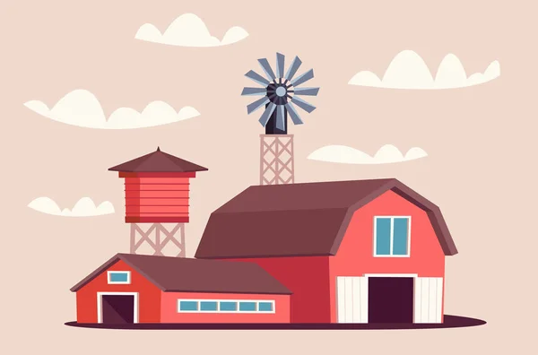 Farmyard épületek lapos vektor illusztráció — Stock Vector