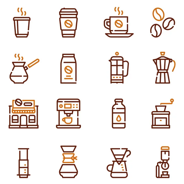 Conjunto de ícones lineares de cor café natural — Vetor de Stock