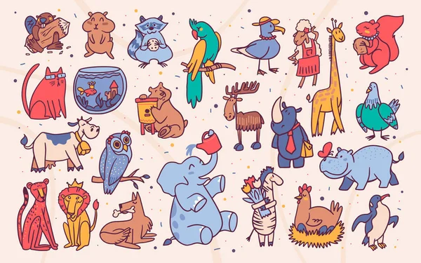 Cute zwierząt ilustracje kreskówki zestaw — Wektor stockowy