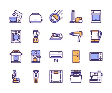 Household appliance linear icons set clipart