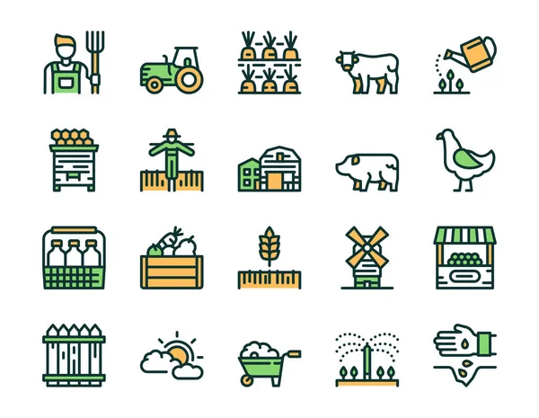 Ensemble d'icônes linéaires de couleur agricole — Image vectorielle