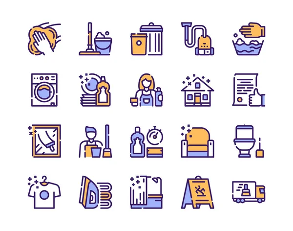 Servicio de limpieza de iconos lineales conjunto — Archivo Imágenes Vectoriales