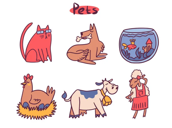 Animais bonitos desenhos animados conjunto de ilustrações vetoriais — Vetor de Stock