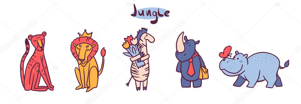 Cute animals cartoon illustrations set