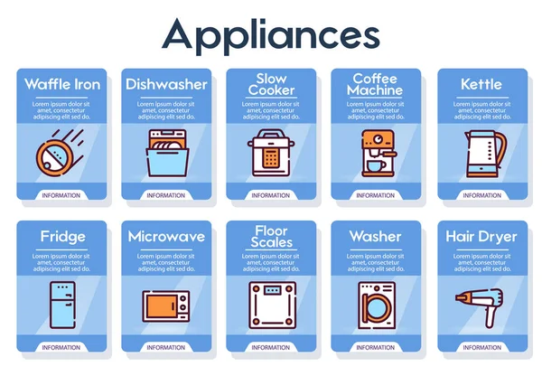 Lineaire pictogrammen voor huishoudelijke apparaten — Stockvector