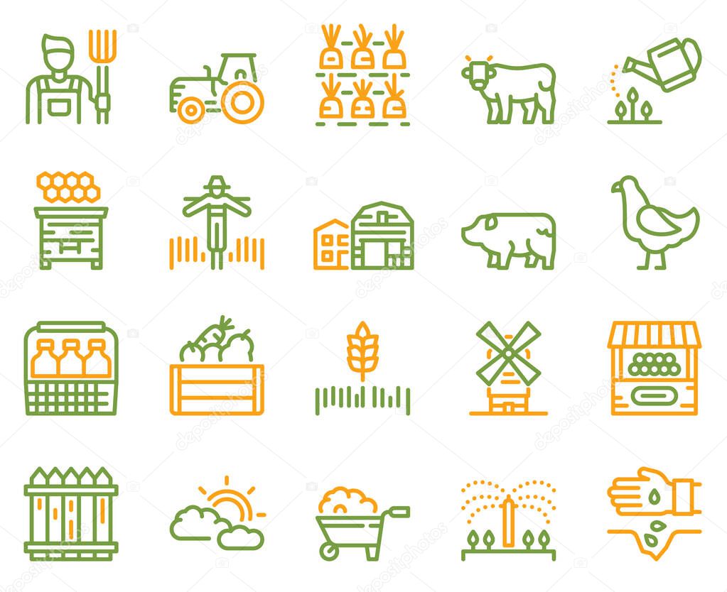 Farming color linear icons set