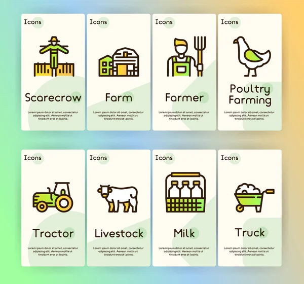 Conjunto de ícones lineares de cor agrícola — Vetor de Stock