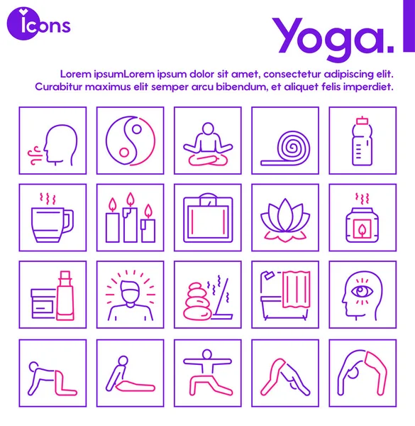 Vector linear icon of yoga lifestyle and asana banner set — Stock Vector