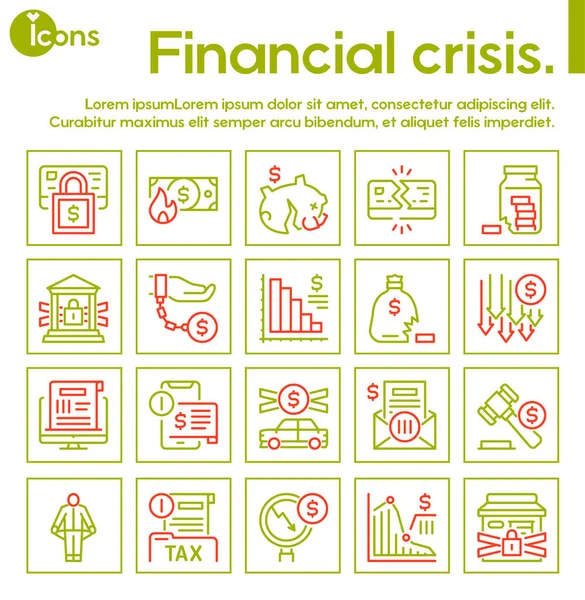 Icône vectorielle linéaire de la crise financière, ensemble de bannières de risque économique — Image vectorielle