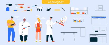 Aşçılık setinin vektör karakter çizimi