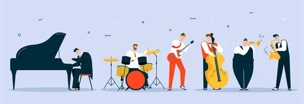 Personagem vetorial ilustração da banda de jazz executar música — Vetor de Stock